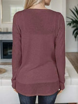 Twisted V-Neck Long Sleeve T-Shirt Women's T-Shirts - Tophatter Daily Deals