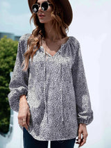 Printed Tie-Neck Balloon Sleeve Blouse Blouses - Tophatter Daily Deals