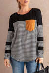 Pocketed Striped Round Neck T-Shirt Women's T-Shirts - Tophatter Daily Deals