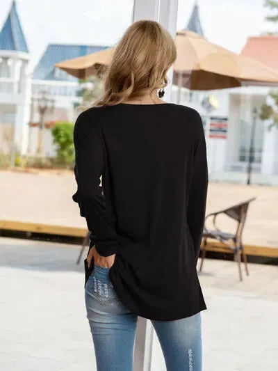 Quarter Button Round Neck Dropped Shoulder T-Shirt Women's T-Shirts - Tophatter Daily Deals