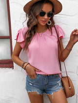 Textured Flutter Sleeve Blouse Blouses - Tophatter Daily Deals