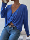 Long Sleeve Twisted Surplice Neck Blouse Blouses - Tophatter Daily Deals