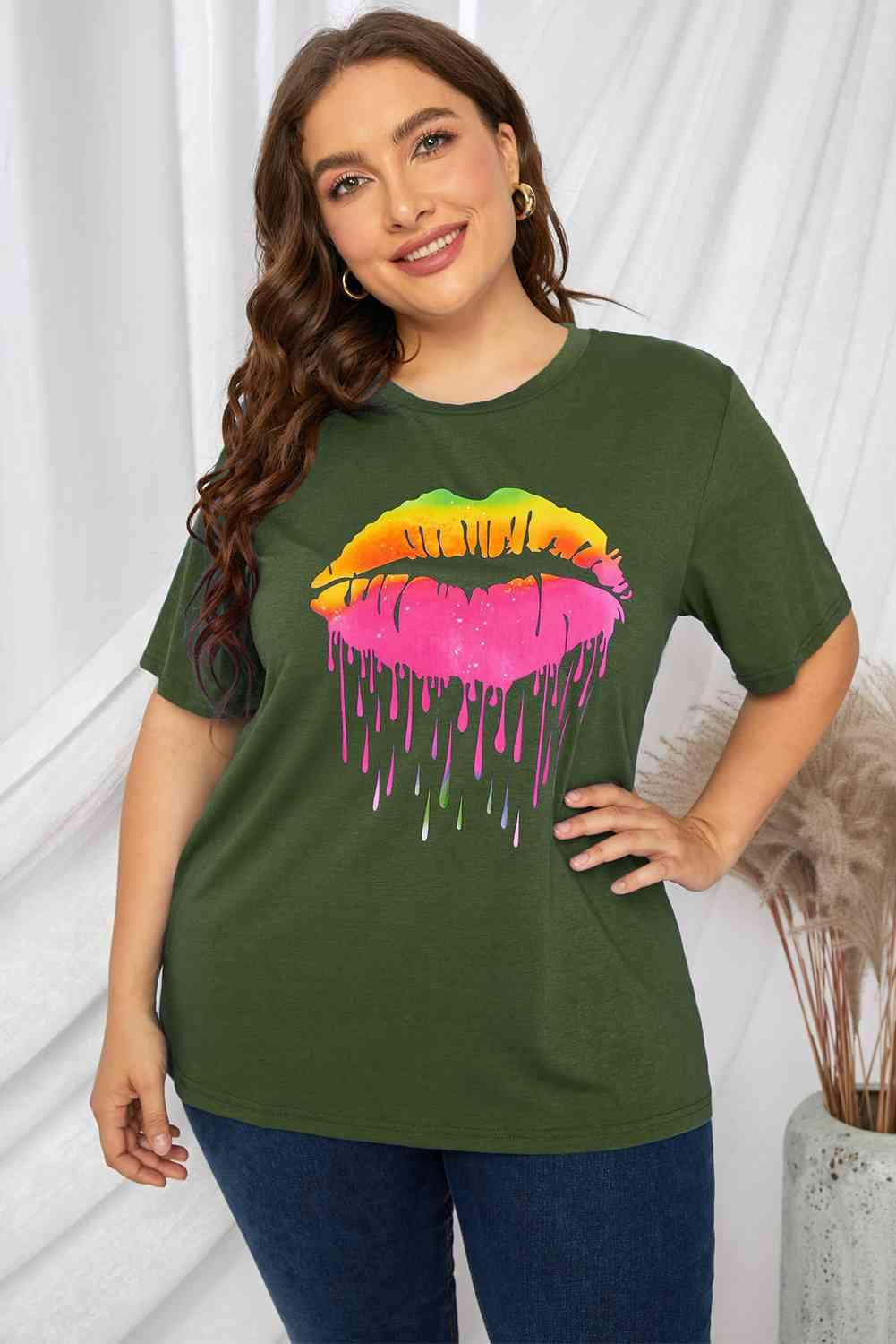 Plus Size Lip Graphic Tee Shirt Mid Green Women's T-Shirts - Tophatter Daily Deals