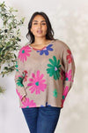 Hopely Full Size Floral V-Neck Long Sleeve Top Taupe Blouses - Tophatter Daily Deals