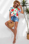 Floral V-Neck Short Sleeve Top Blouses - Tophatter Daily Deals