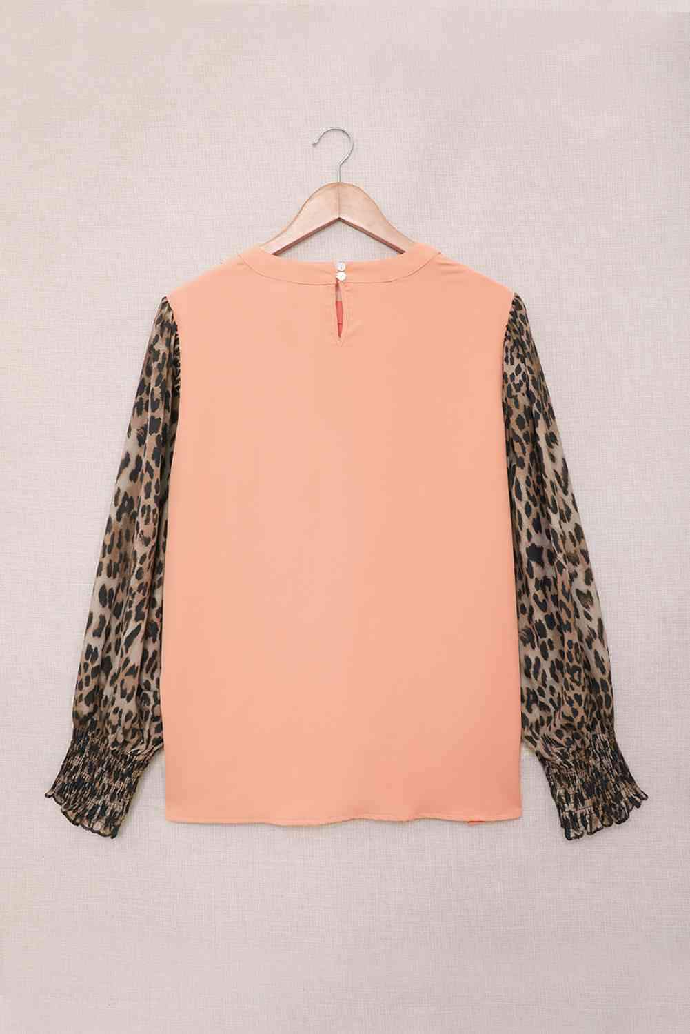 Leopard Puff Sleeve Spliced Top Blouses - Tophatter Daily Deals