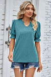 Heathered Notched Short Sleeve T-Shirt Women's T-Shirts - Tophatter Daily Deals