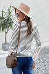 Striped Button-Up Lace Detail Long Sleeve Blouse Blouses - Tophatter Daily Deals