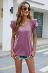 V-Neck Flutter Sleeve T-Shirt Women's T-Shirts - Tophatter Daily Deals