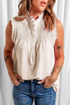 Buttoned Frill Trim Smocked Sleeveless Blouse Blouses - Tophatter Daily Deals