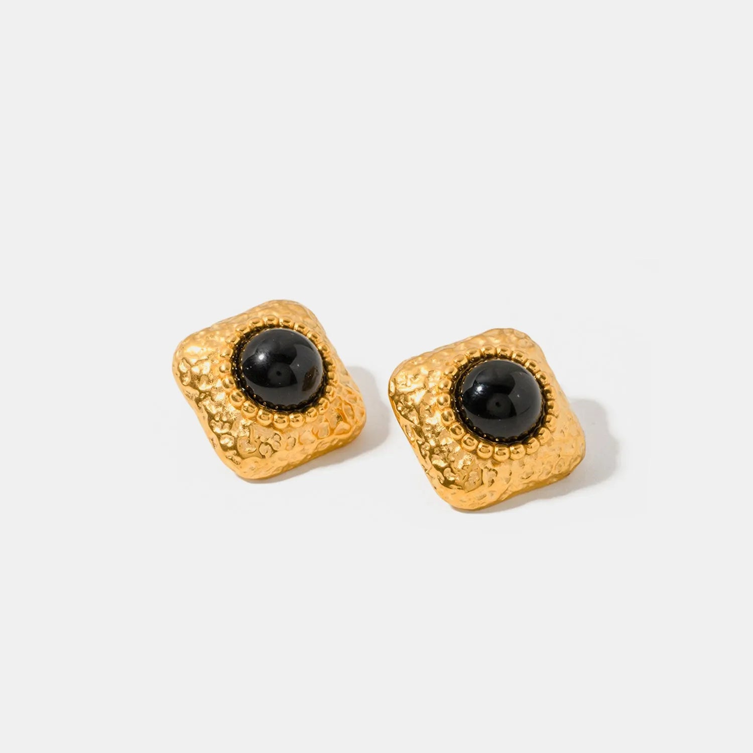 Square Stainless Steel Natural Black Onyx Earring Earrings - Tophatter Daily Deals