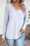Eyelet V-Neck Long Sleeve T-Shirt White Women's T-Shirts - Tophatter Daily Deals