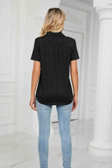 Curved Hem Johnny Collar Polo Shirt Blouses - Tophatter Daily Deals