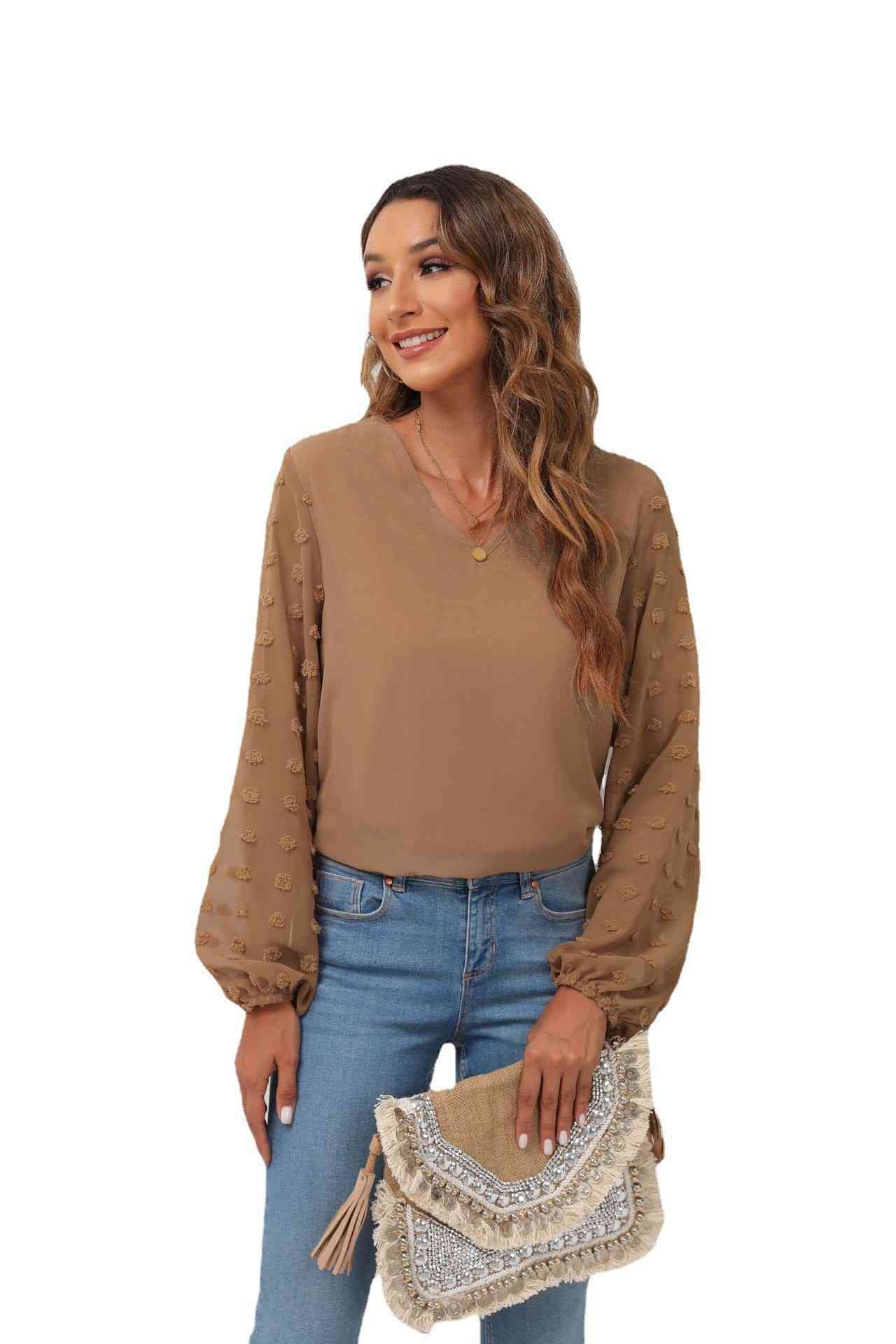 Swiss Dot Balloon Sleeve Blouse Women's T-Shirts - Tophatter Daily Deals