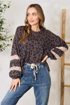 Jade By Jane Full Size Leopard Lace Detail Blouse Charcoal Blouses - Tophatter Daily Deals