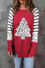 Christmas Tree Graphic Long Sleeve T-Shirt Deep Red Women's T-Shirts - Tophatter Daily Deals