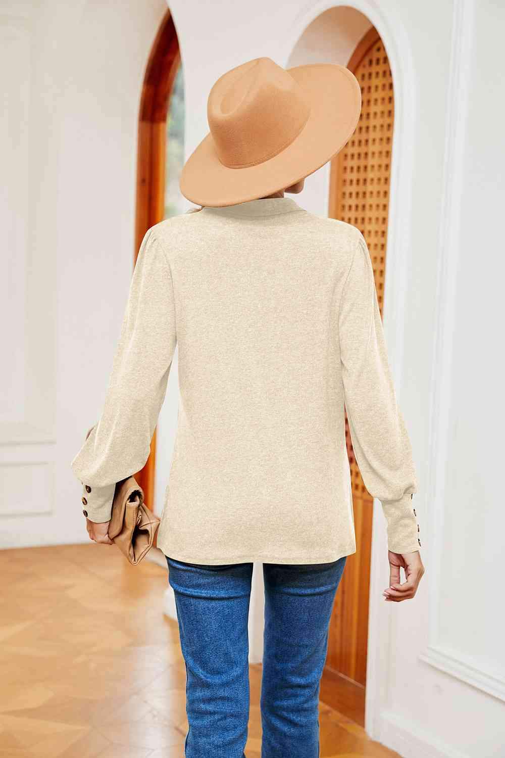 Johnny Collar Long Sleeve Top Blouses - Tophatter Daily Deals