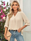 Swiss Dot Roll-Tab Sleeve V-Neck Blouse Blouses - Tophatter Daily Deals