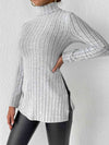 Ribbed Turtleneck Long Sleeve Slit T-Shirt Women's T-Shirts - Tophatter Daily Deals