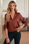 Roll-Tab Sleeve Collared Neck Blouse Blouses - Tophatter Daily Deals