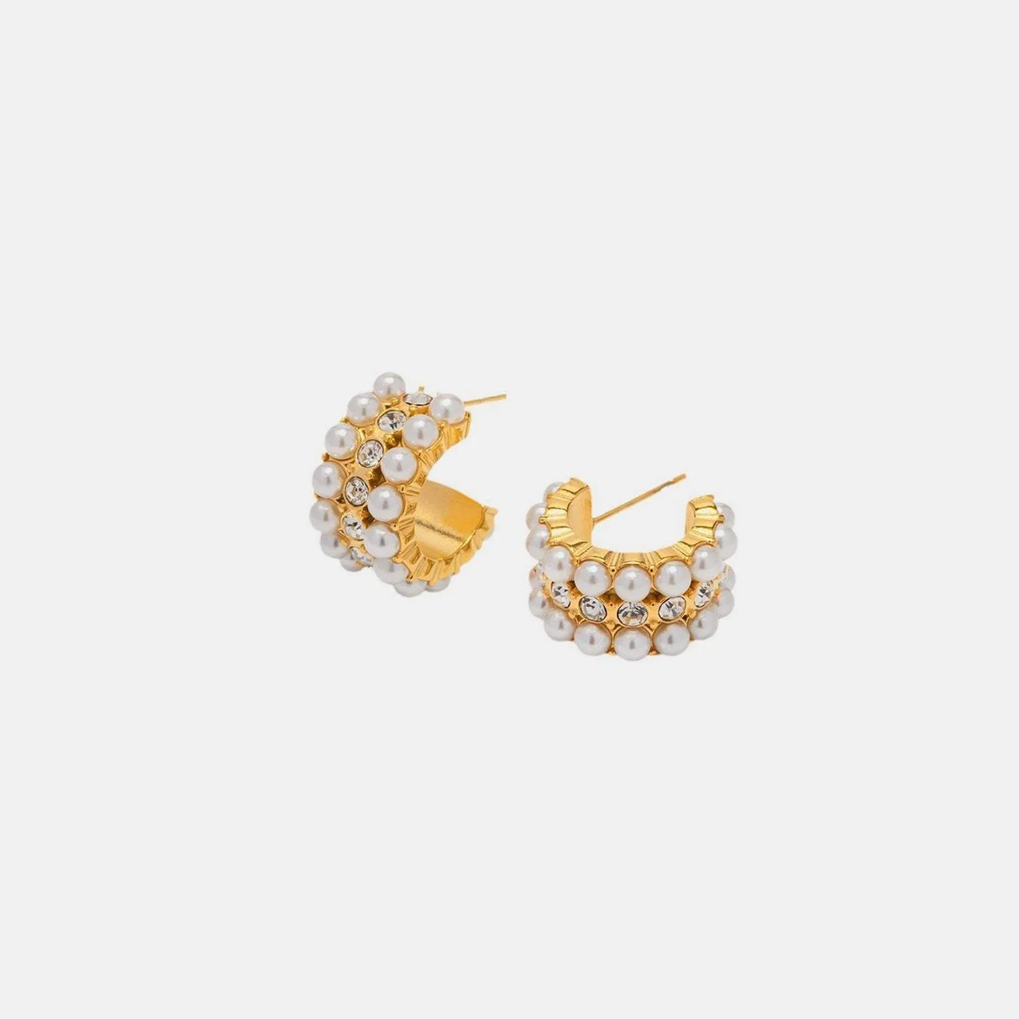 18K Gold-Plated Pearl C-Hoop Earrings Gold One Size Earrings - Tophatter Daily Deals