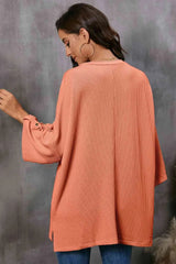 Round Neck Slit Roll-Tab Sleeve Oversize Top Women's T-Shirts - Tophatter Daily Deals