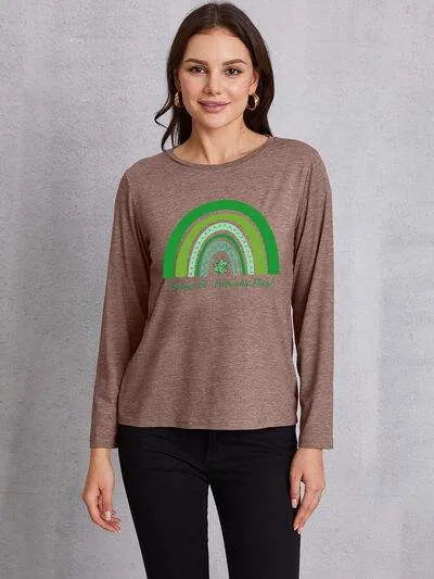 HAPPY ST. PATRICK'S DAY Round Neck T-Shirt Mocha Women's T-Shirts - Tophatter Daily Deals