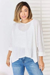 Zenana Full Size Waffle Knit V-Neck Long Sleeve Slit Top Blouses - Tophatter Daily Deals