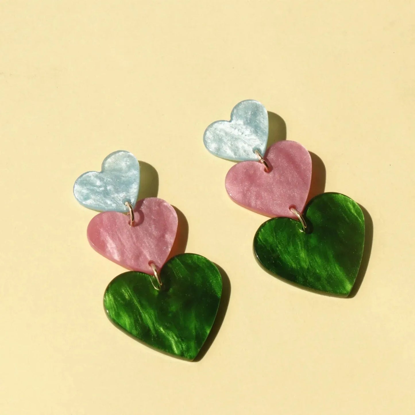Acrylic Heart Dangle Earrings Mid Green One Size Earrings - Tophatter Daily Deals