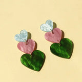 Acrylic Heart Dangle Earrings Mid Green One Size Earrings - Tophatter Daily Deals