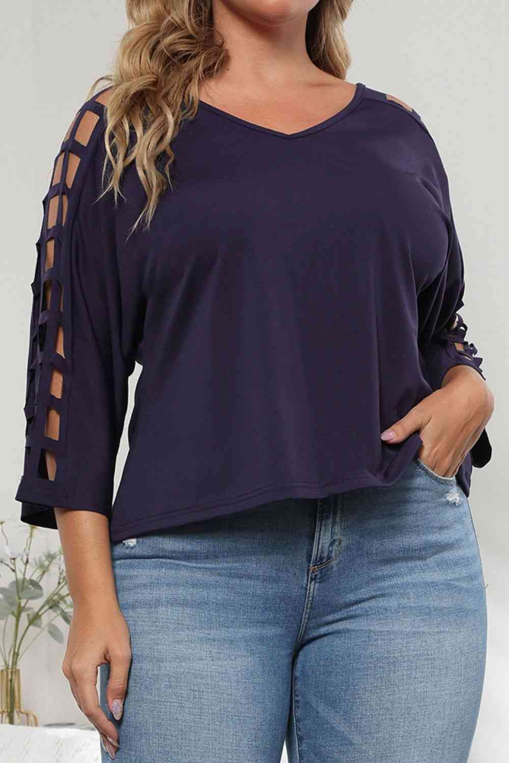 Plus Size Cutout Three-Quarter Sleeve Blouse - Tophatter Deals