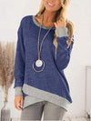 Contrast Boat Neck Long Sleeve T-Shirt Dusty Blue Women's T-Shirts - Tophatter Daily Deals