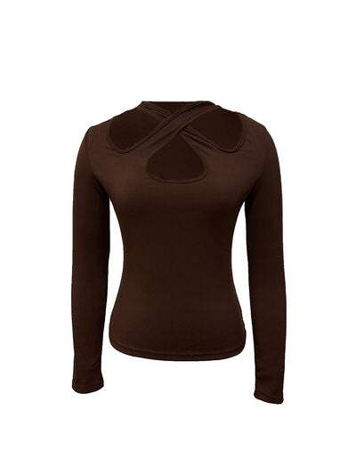 Crisscross Halter Neck Long Sleeve T-Shirt Women's T-Shirts - Tophatter Daily Deals