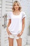 Square Neck Flutter Sleeve Top White Blouses - Tophatter Daily Deals