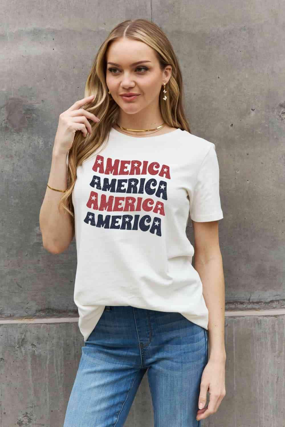 Simply Love AMERICA Graphic Cotton Tee Women's T-Shirts - Tophatter Daily Deals