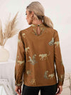 Leopard Graphic Mock Neck Puff Sleeve Blouse Blouses - Tophatter Daily Deals