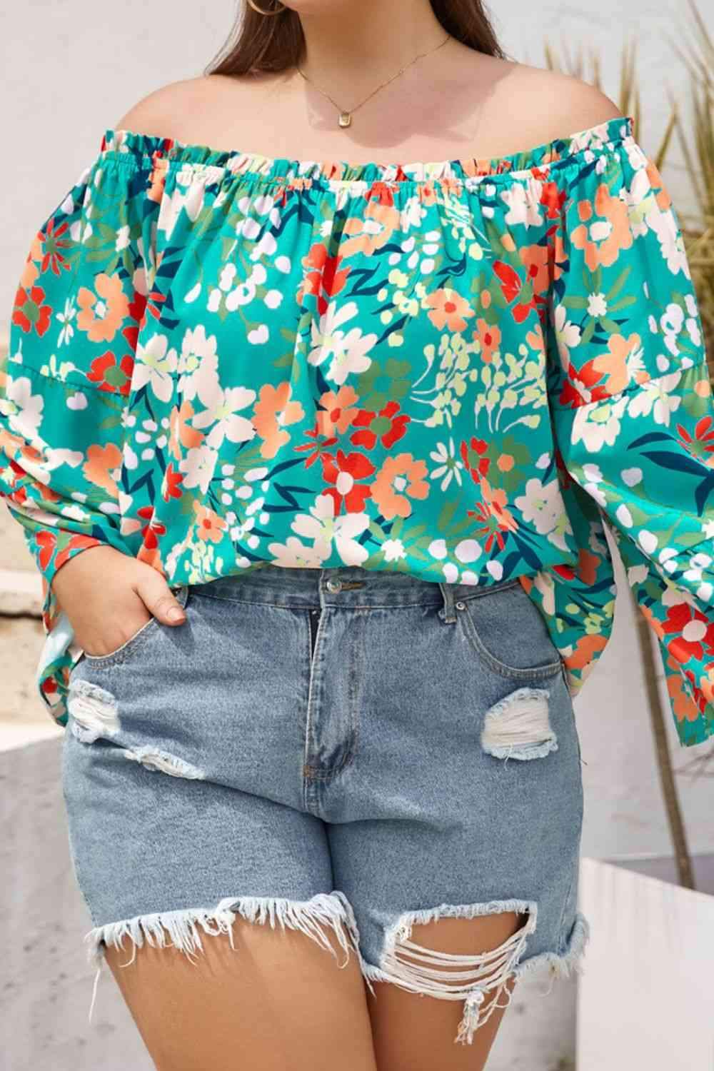 Plus Size Floral Off-Shoulder Blouse Blouses - Tophatter Daily Deals