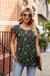 Round Neck Short Sleeve Tee Black-Green Flower Women's T-Shirts - Tophatter Daily Deals