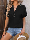 Notched Buttoned Short Sleeve T-Shirt Women's T-Shirts - Tophatter Daily Deals