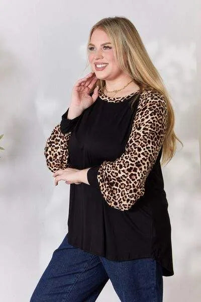 Celeste Full Size Leopard Round Neck Long Sleeve T-Shirt Women's T-Shirts - Tophatter Daily Deals