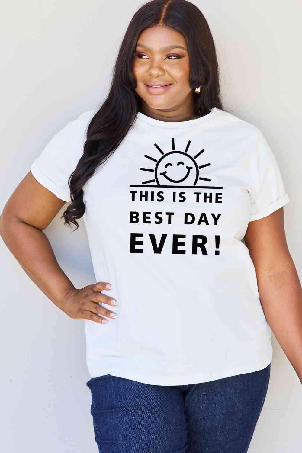 Simply Love Full Size THIS IS THE BEST DAY EVER! Graphic Cotton T-Shirt Bleach Women's T-Shirts - Tophatter Daily Deals