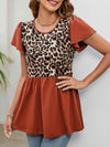 Leopard Round Neck Flutter Sleeve Babydoll Blouse Blouses - Tophatter Daily Deals