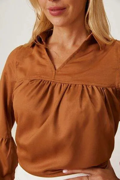 Balloon Sleeve Collared Neck Blouse Blouses - Tophatter Daily Deals