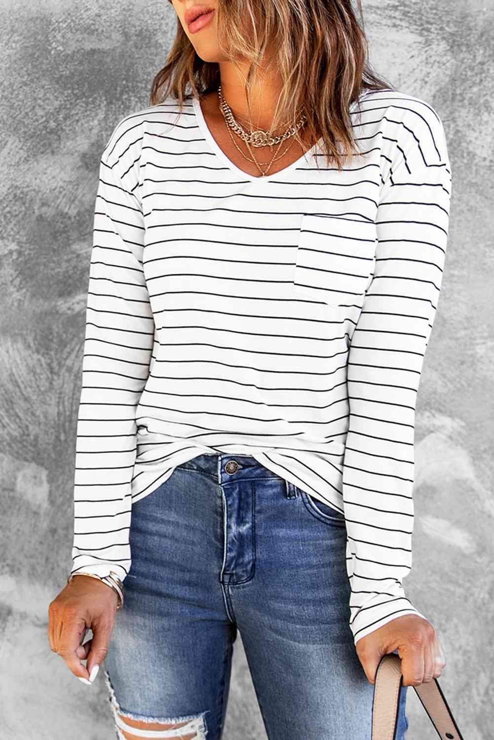 Striped Long Sleeve T-Shirt Stripe Women's T-Shirts - Tophatter Daily Deals