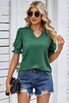 Heathered Notched Short Sleeve T-Shirt Women's T-Shirts - Tophatter Daily Deals