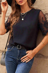 Half Sleeve Round Neck Blouse Black Blouses - Tophatter Daily Deals