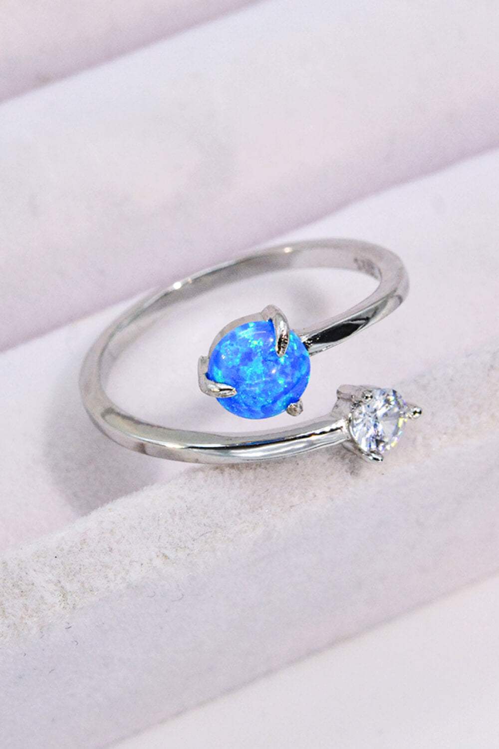 Opal and Zircon Open Ring Silver One Size Opal - Tophatter Daily Deals