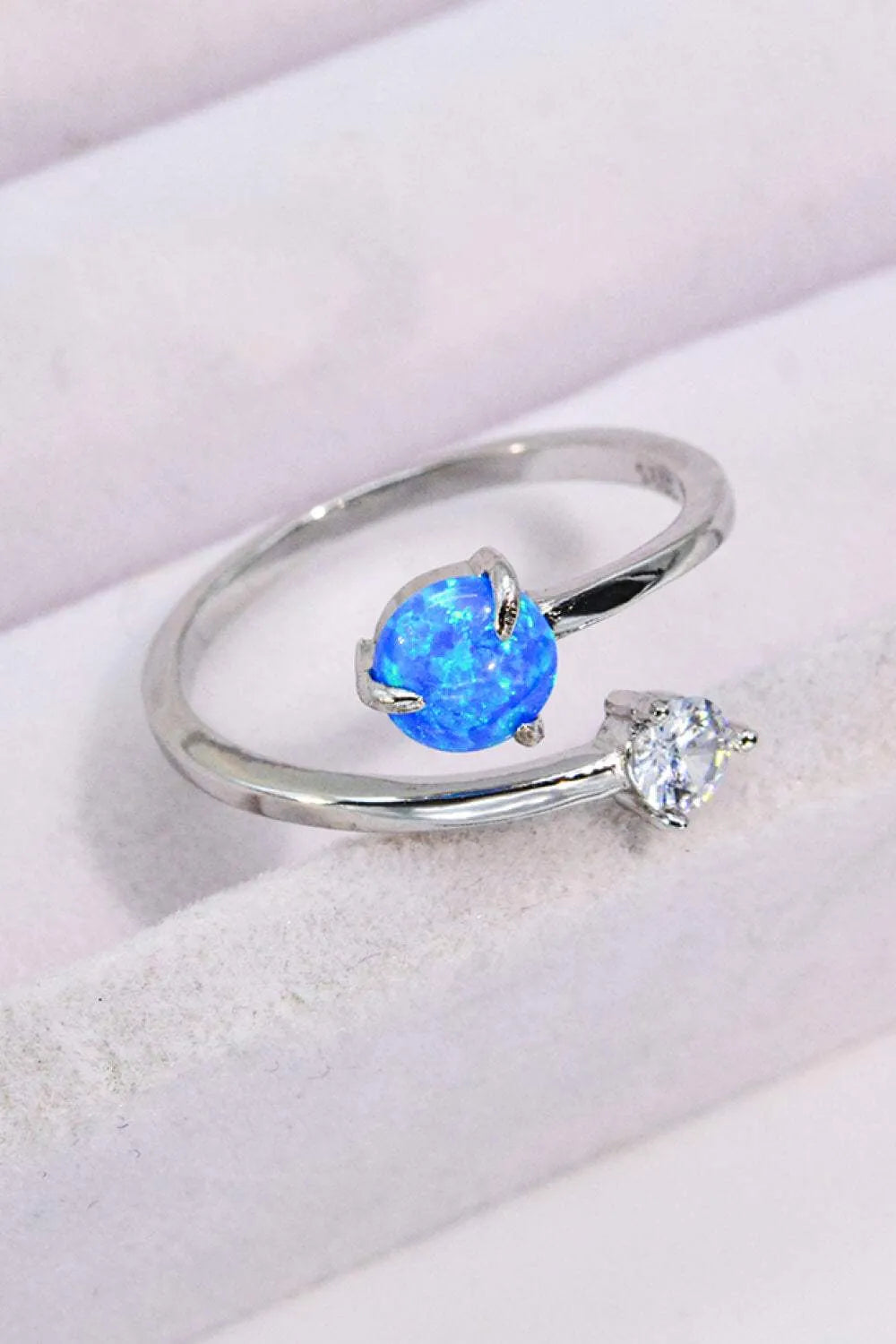 Opal and Zircon Open Ring Silver One Size Opal - Tophatter Daily Deals