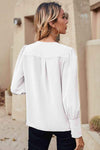 Notched Neck Lantern Sleeve Ruffle Trim Blouse Blouses - Tophatter Daily Deals