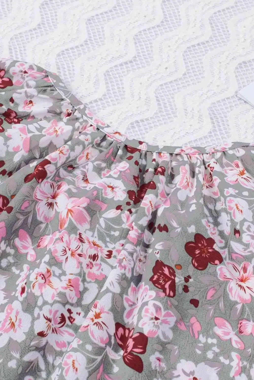 Printed Tie Neck Flounce Sleeve Top Blouses - Tophatter Daily Deals